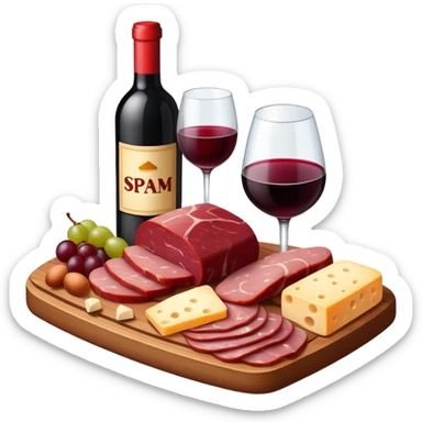 SPAM MEAT charcuterie with fruit and a bottle of wine sticker