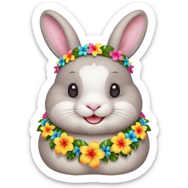 A chubby rabbit with a colorful tropical lei, smiling sweetly. sticker