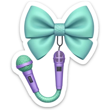 A pastel blue bow with a pastel a pastel green snake at the top of one side and a pastel purple microphone on the bottom of the other side of the bow sticker