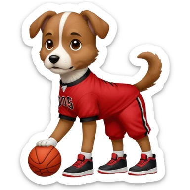 Dog wearing all Jordan clothes with shoes sticker