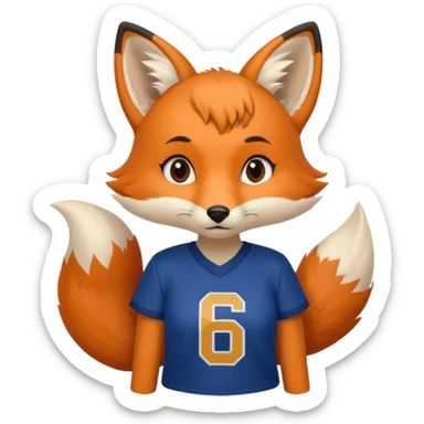 A cute girl fox with a bushy tail wearing a LA Rams shirt - with the number 69 on it sticker