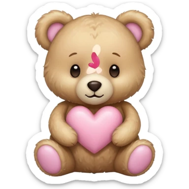 beige teddy bear and a pink pastel heart sticker