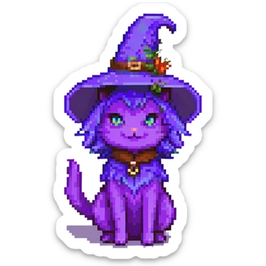 purple witch cat, pixel art style, full body, facing left sticker