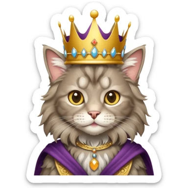 Fluffy grey and tan maincoon cat dressed like the queen of England sticker