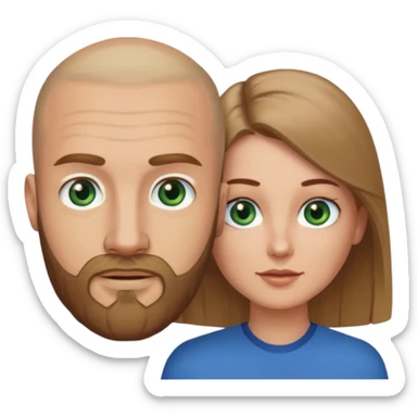 Man on left with shaved head with dark blonde beard and blue eyes and woman on the right with long brown hair green eyes  sticker
