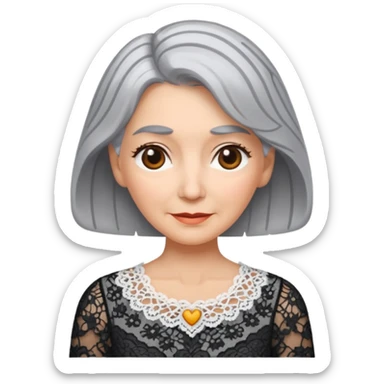 grey haired woman with lace patterned top sticker