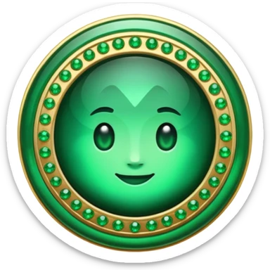 Create a custom emoji badge featuring a stylized, letter “S”. Theme it according to the Emerald rank from League of Legends. Use deep green gemstones, bright emerald glows, and polished metallic framing. Luxurious and clean.
 sticker