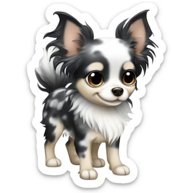 Spunky Blue merle chihuahua long hair with spotted face black sticker