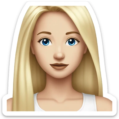 beautiful woman, long straight blonde hair, blue eyes, aesthetic white tank top sticker