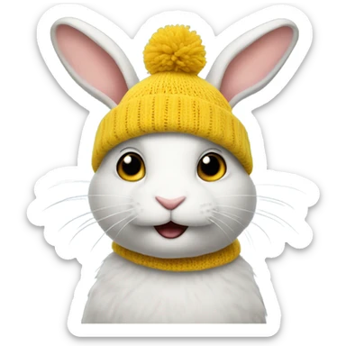 Rabbit with a yellow knit hat sticker