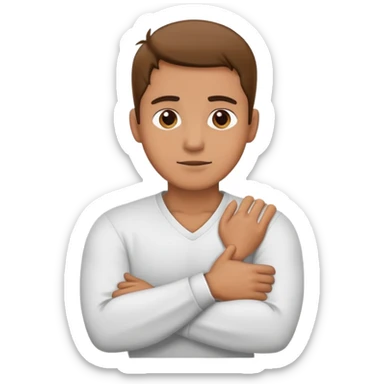 Guy holding his neck with his arms crossed over his chest sticker