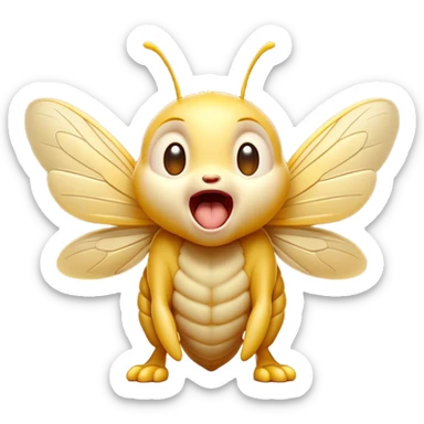 Cinematic Adorable Yawning Wasp Portrait Emoji, Head tilted slightly with a dramatic, wide-open yawn, showcasing a tiny, streamlined body with gently drooping wings and sleepy, half-closed eyes, Simplified yet irresistibly cute features, highly detailed, glowing with a soft, cozy glow, high shine, relaxed yet expressive, stylized with a dash of whimsical insect ease, soft glowing outline, capturing the essence of a drowsy wasp that appears ready to stretch and yawn its way out of the screen! sticker