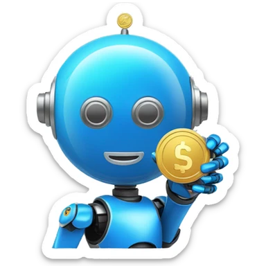 The blue bot holds a coin in its hand ton coin sticker