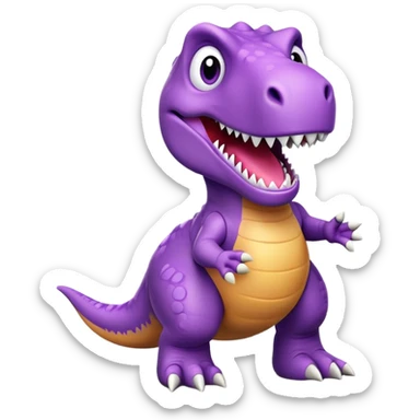 A purple toy T-Rex dinosaur with a happy expression and short arms sticker