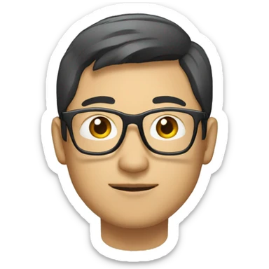 Asian-looking guy with glasses working on his laptop.  sticker