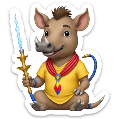 Warthog with a hookah and an ecuadorian flag on his shirt sticker