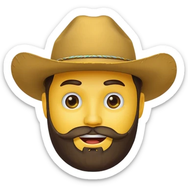 Winking yellow circle face with a beard wearing a cowboy hat sticker