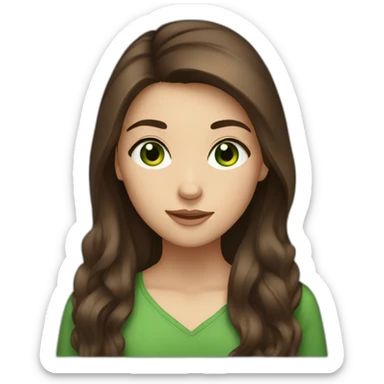 brunet girl with long brown hair aside face and green eyes sticker