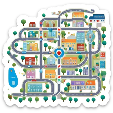 journey on a game board about Type 1 diabetes and aging with pathways and landing places (hospital, places to live, advocacy, physical changes, to share knowledge and ways of coping, energetic with text: T1D to 100 and subtext Aging with Type 1 diabetes, easy for seniors to see and understand sticker