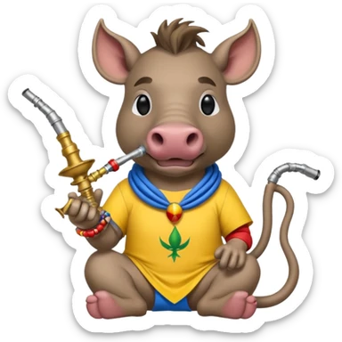 Warthog with a hookah and an ecuadorian flag on his shirt sticker