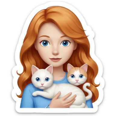 Long wavy strawberry blonde blue eyes woman with a white cat with blue eyes sticker