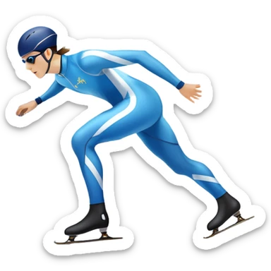 An icon showing a speed skater in a dynamic pose racing along a glossy ice track. The background features a clear blue sky, stadium stands with spectators, and snowy surroundings. Transparent background captures the speed, focus, and energy of professional speed skating. sticker