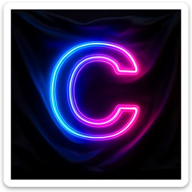 Make the flag wave with vibrant neon colors and a black background. Keep the neon letter C glowing brightly. The style should emphasize vibrant neon colors and the waving motion of the flag, with a black background to enhance the neon glow effect on the letter C. sticker