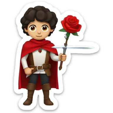 canela skin boy dark hair musketeer with red rose shoulder medieval cape and sword sticker