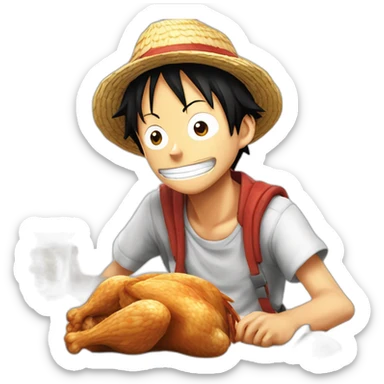 Luffy qui mange du poulet sticker