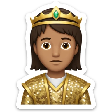 Joshua from The Bible with dark brown hair, gold sequin outfit sticker