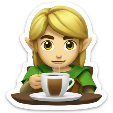 link from legend of zelda drinking coffee sticker