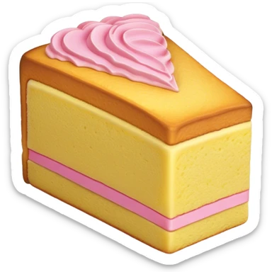slice of sponge cake, with minimal pink frosting sticker