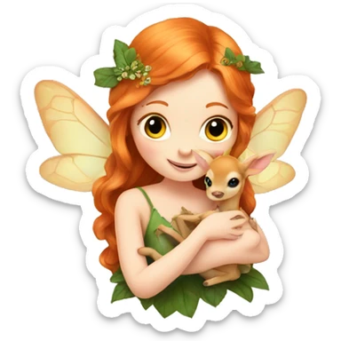 Beautiful ginger fairy with a baby fawn  sticker