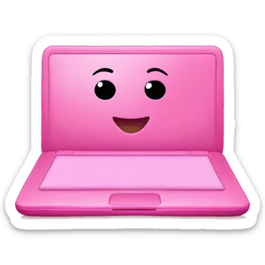 Pink laptop with face sticker