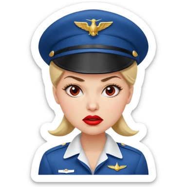 сгенерируй фото женщину с шапкой пилоткой стюардессы и злая  sticker