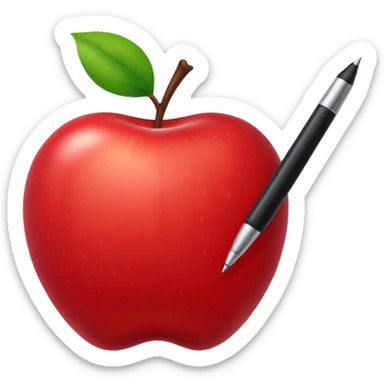 Pen stuck in an apple sticker