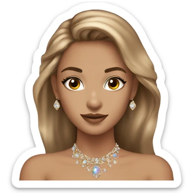 Beautiful model with light brown hair and jewellery on and sparkly top  sticker