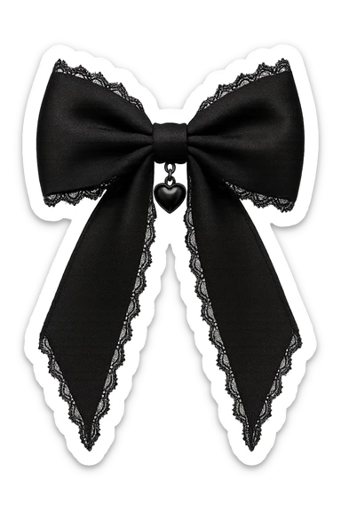  gothic bow with black lace trim and heart charm, remove background sticker