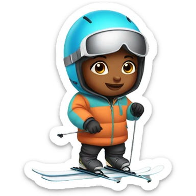 baby with skiing equipment sticker