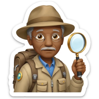 Explorer old black Man with backpack and magnifying glass sticker