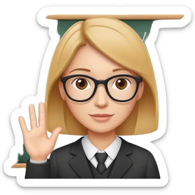 English teacher at a chalkboard with ABC written on it sticker