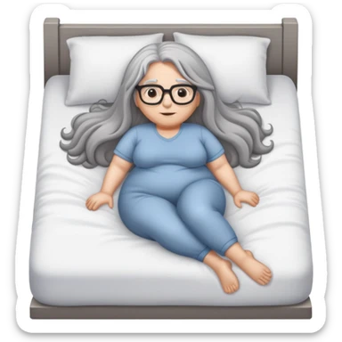Curvy intimate long gray hair glasses bed pose full body sticker