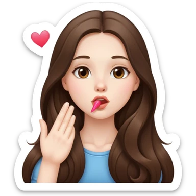  beautiful pale brunette girl with long hair sending a blowing kiss sticker