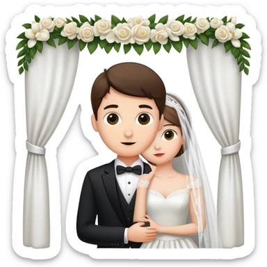 Sneaky person in formal attire crashing a wedding ceremony, peeking from behind decorations sticker