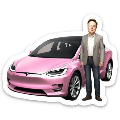 Elon musk standing next to a pink Tesla sticker
