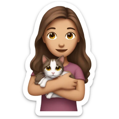 Brown hair girl holding a cat sticker