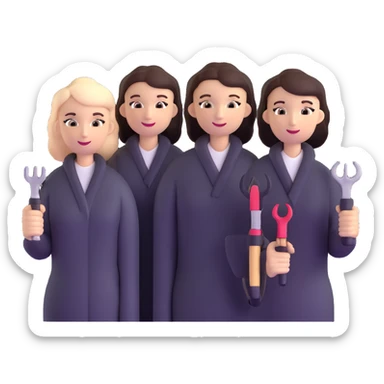 beauty salon team members with styling tools sticker
