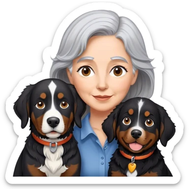 Gray hair Woman with black lab and Bernese mountain dog  sticker