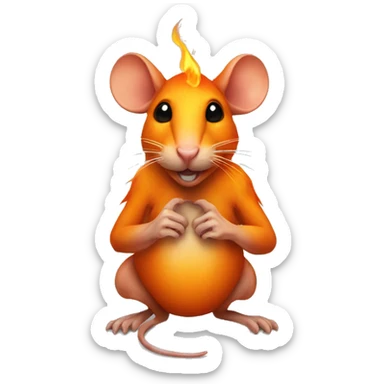 an orange rat with a tattoo on its chest in the shape of a flame sticker