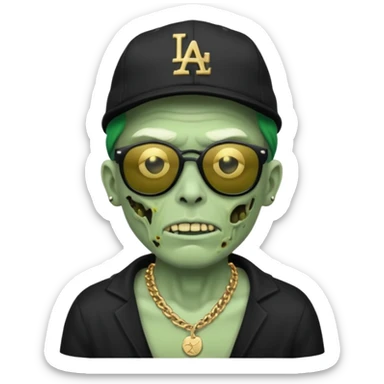 Green Zombie with black sun glasses dodger hat and gold necklace sticker